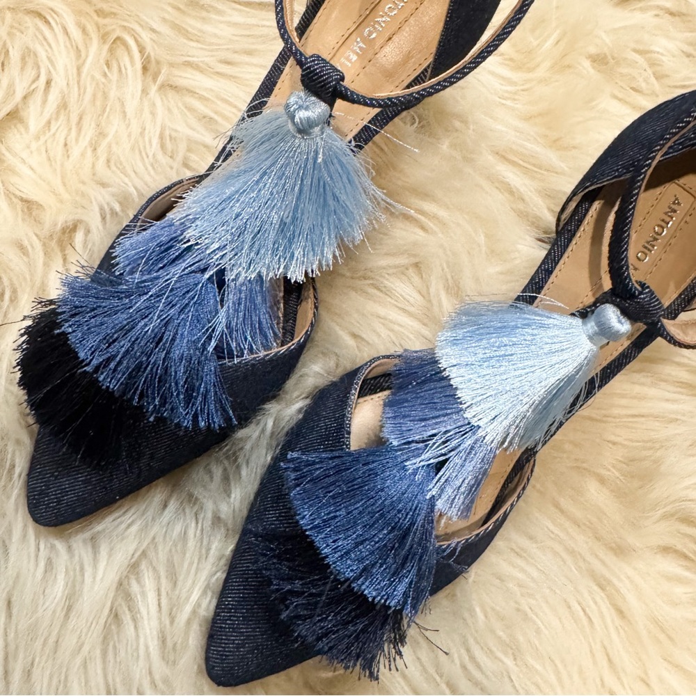 ANTONIO MELANI Navy and Light Blue Tassel Heels - Picture 3 of 6